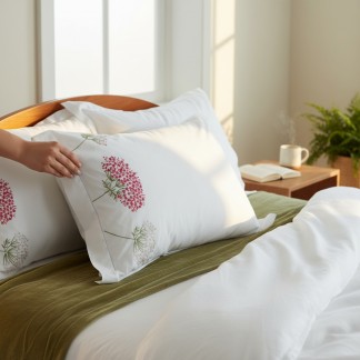 Vỏ gối thêu hoa cẩm tú cầu